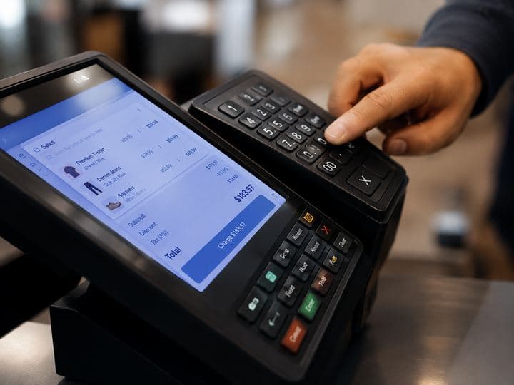 A retail checkout screen showing an itemized sale in progress