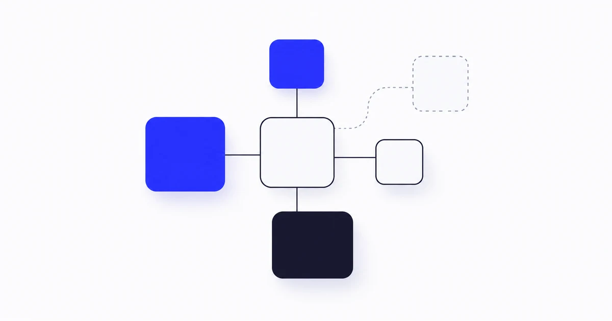 Connected building blocks forming a system, with one more block waiting to be added.